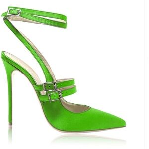 IDENTITA, Carolina Satin Green stiletto pump. 100% Made in Italy